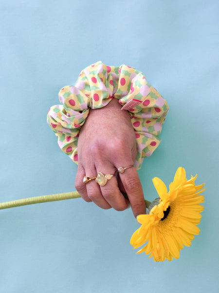 Checked Flowers Oversized Scrunchie