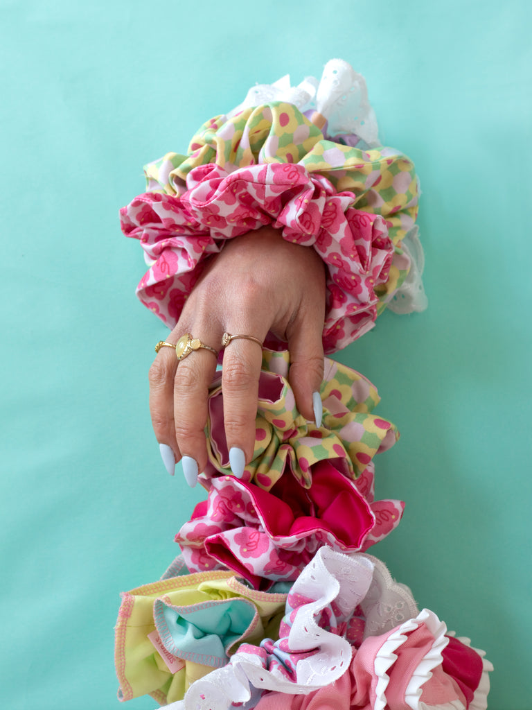 Green and Yellow Double Layered Oversized Scrunchie