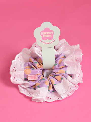 Peach Puff Lace Trim Oversized Scrunchie