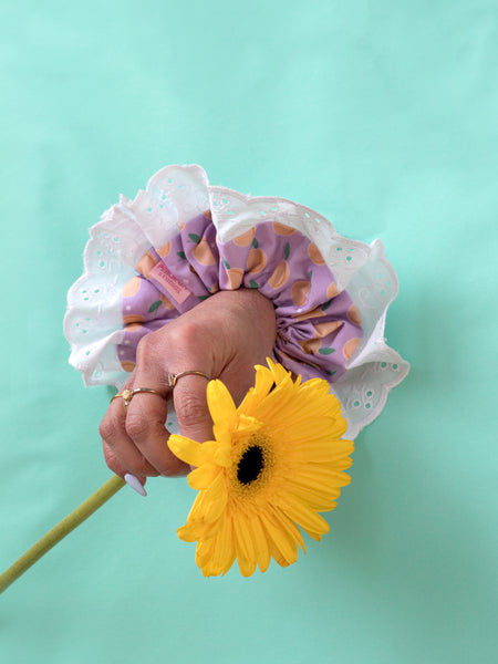 Peach Puff Lace Trim Oversized Scrunchie