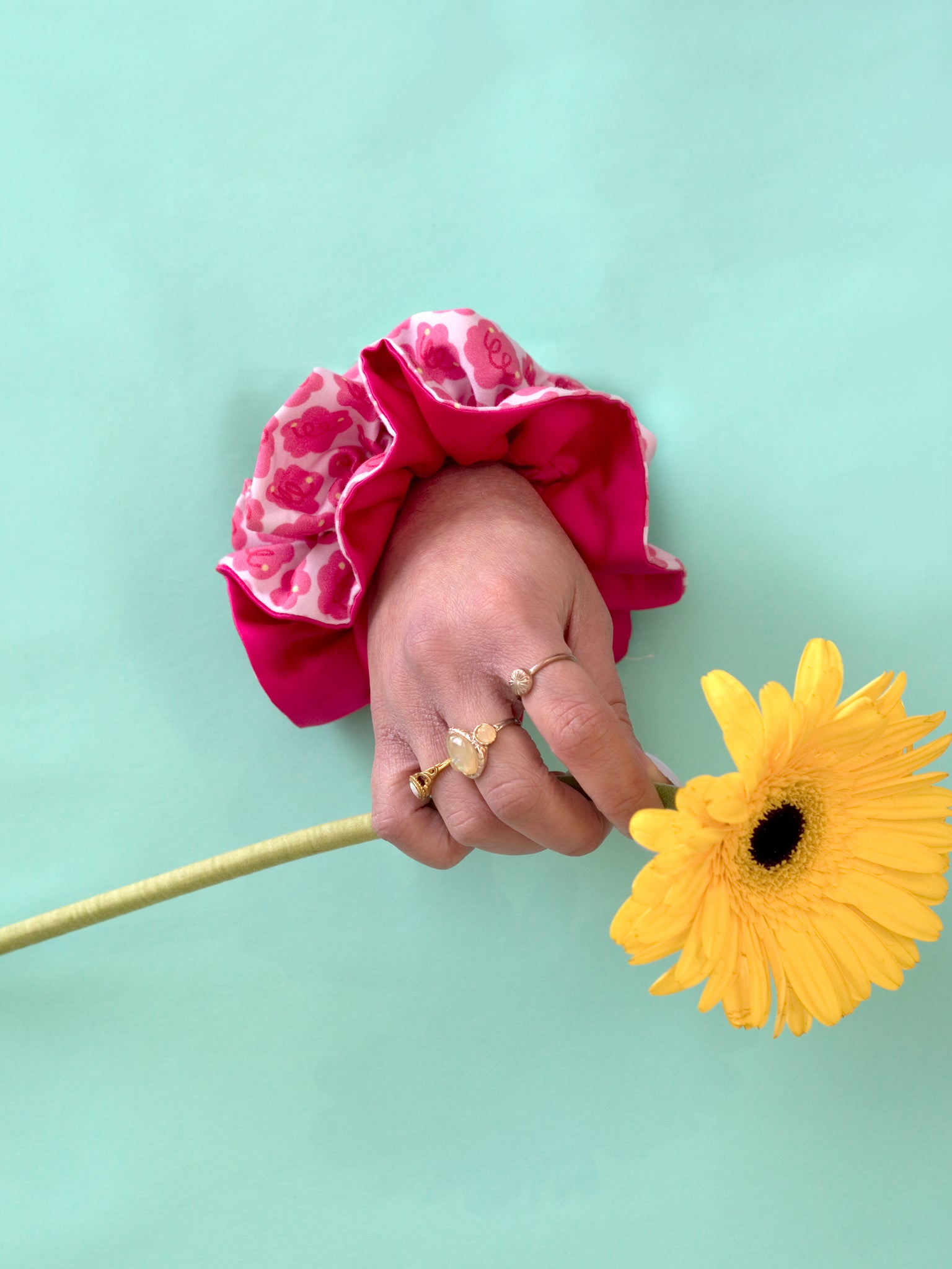 Pink Flower Swirls Double Layered Oversized Scrunchie