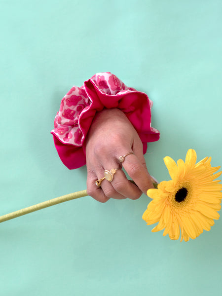 Pink Flower Swirls Double Layered Oversized Scrunchie