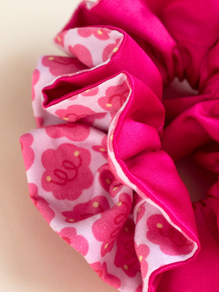 Pink Flower Swirls Double Layered Oversized Scrunchie