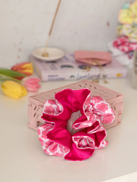 Pink Flower Swirls Double Layered Oversized Scrunchie