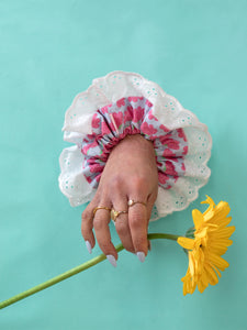 Strawberry Flowers Lace Trim Oversized Scrunchie